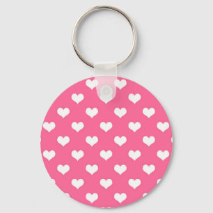 Chaveiro Design de Padrão de Coração de Amor Branco Rosa