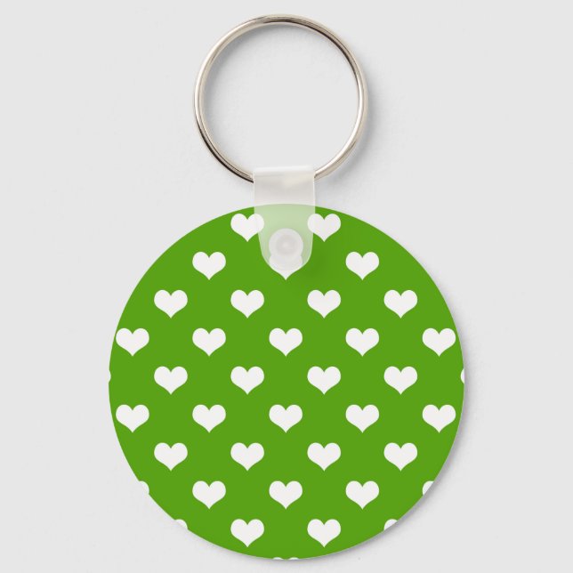 Chaveiro Design de Padrão de Coração de Amor Branco Verde (Frente)