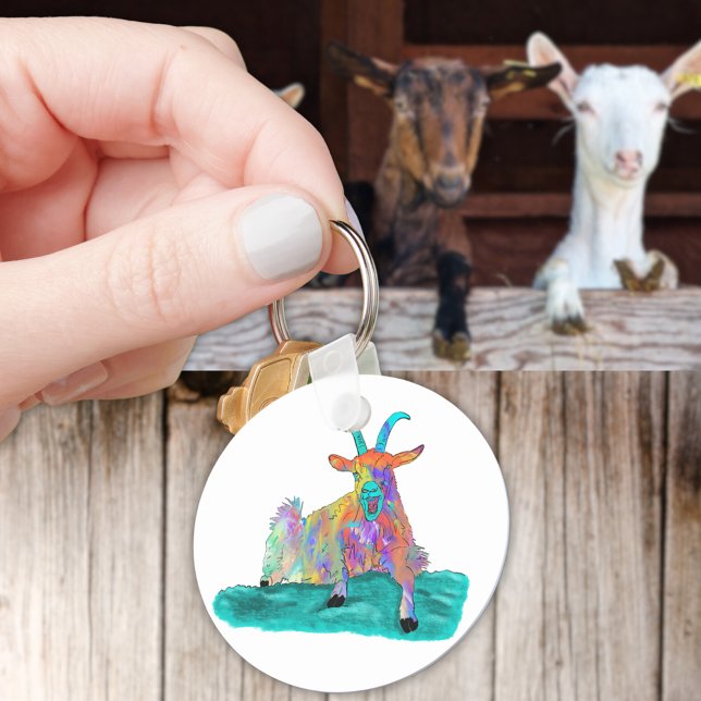 Chaveiro Design de pintura animal de cabra gritante (Funny screaming goat colorful farm animal art keyring )