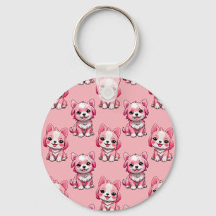 Chaveiro Design de Puppy Dog Patterno - Rosa