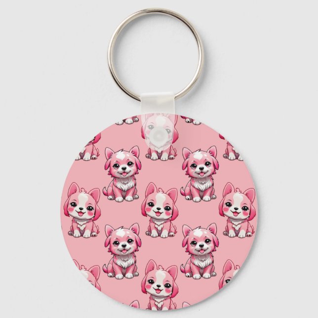 Chaveiro Design de Puppy Dog Patterno - Rosa (Frente)