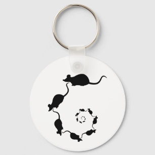 Chaveiro Design de Rato Preto Bonito. Espiral de Ratos.