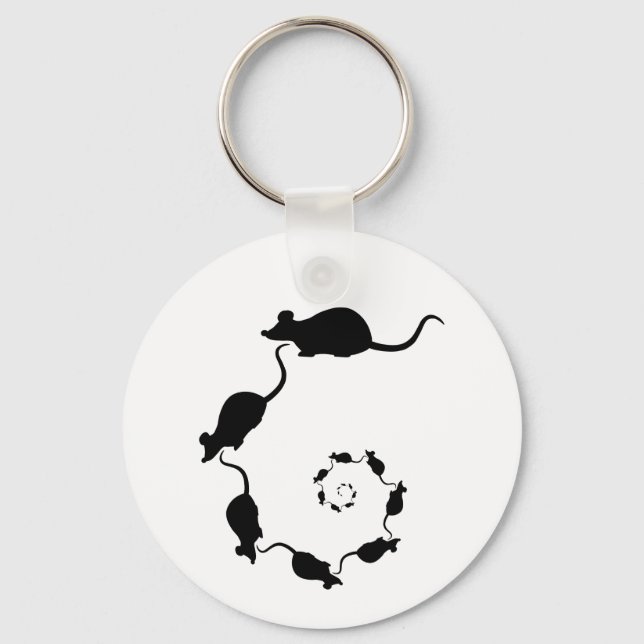 Chaveiro Design de Rato Preto Bonito. Espiral de Ratos. (Frente)