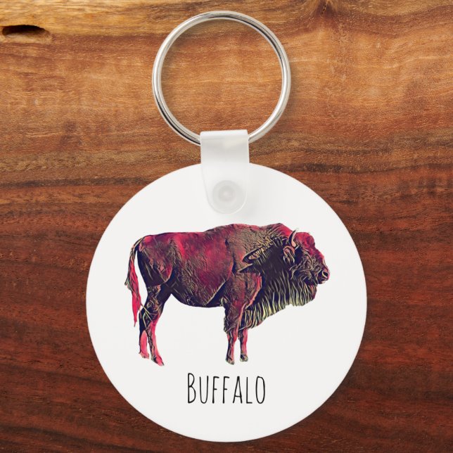 Chaveiro Design de Retrato de Buffalo para Bison ou Animal  (Frente)