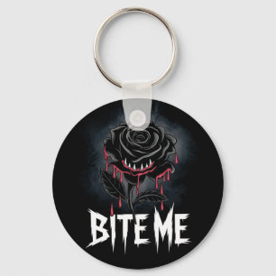 Chaveiro Design de Rosa Gótica 'Bite Me' com Estilo 
