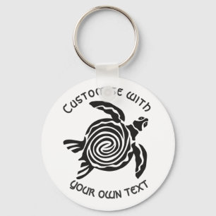 Chaveiro Design de Tartaruga Tribal de Texto Personalizado