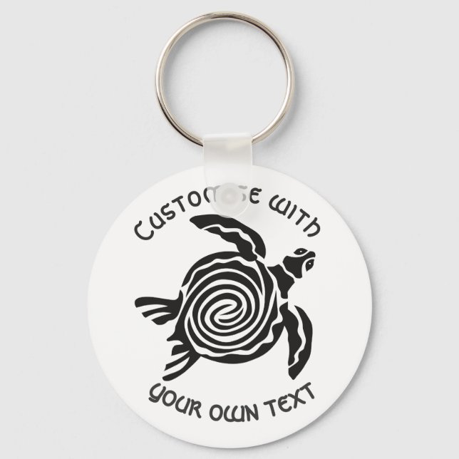 Chaveiro Design de Tartaruga Tribal de Texto Personalizado (Frente)