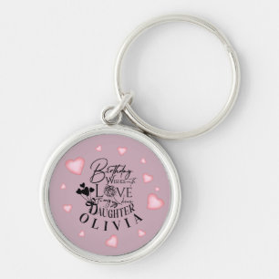 Chaveiro Design de Texto de Aniversário da Filha com Coraçõ