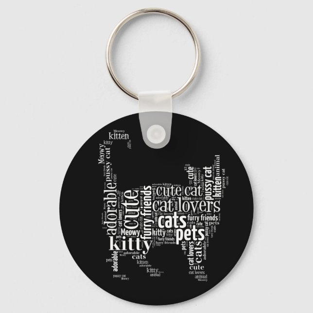 Chaveiro Design de texto de Gato Branco (Frente)