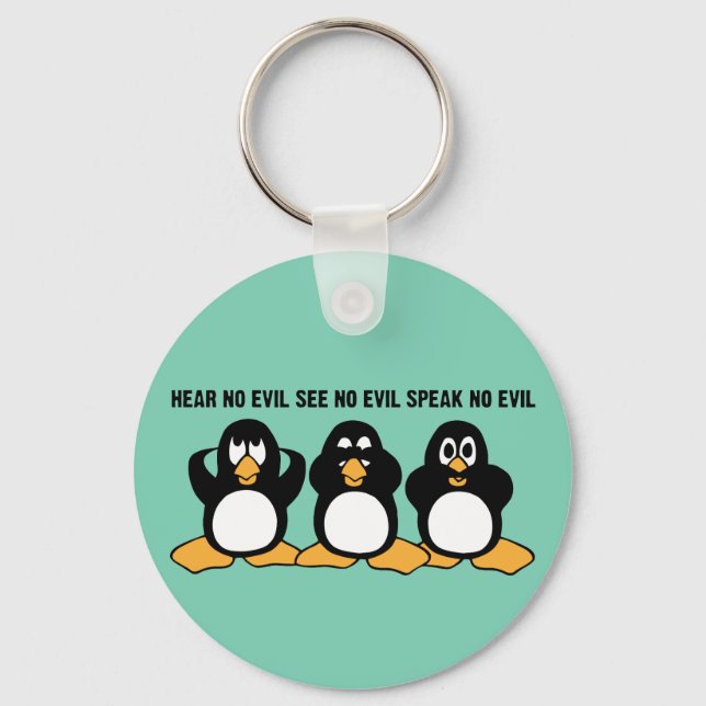 Chaveiro Design de Três Pinguins Sábios (Frente)