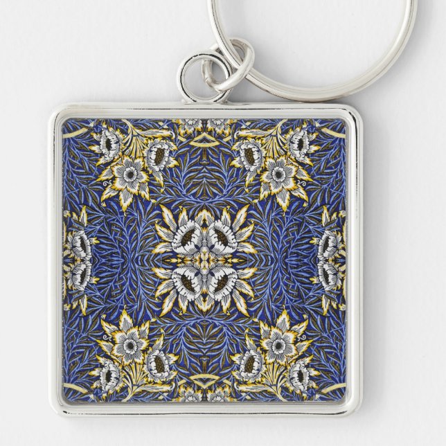 Chaveiro Design de Tulipa e Salgueiro Azul e Dourado de Wil (Frente)