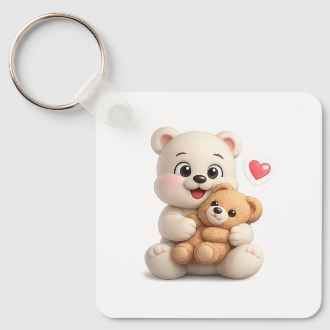 Chaveiro Design de Urso de Pelúcia Adorável e Fofo (Frente)