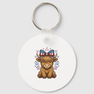 Chaveiro Design de Vetor de Vaca das Terras Altas Patriótic