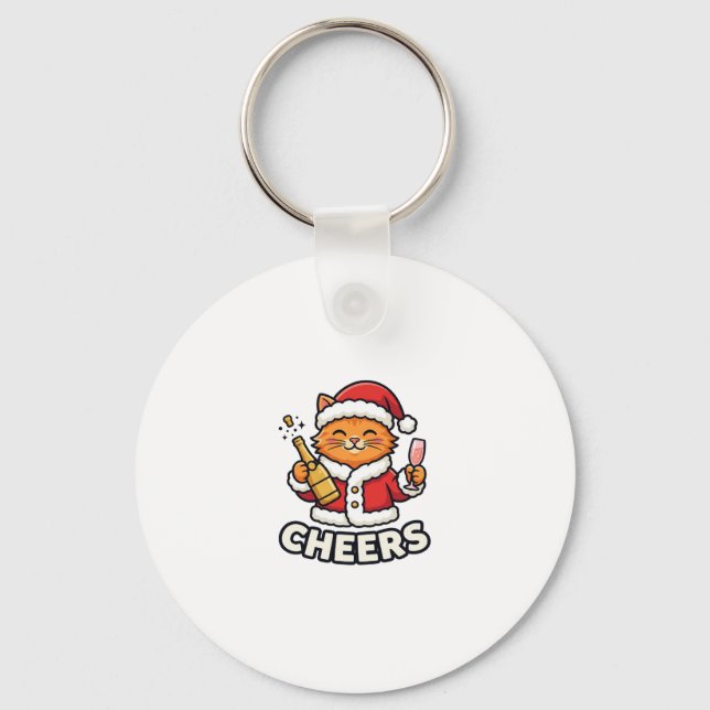 Chaveiro Design de Vetor Gato de Natal Alegra (Frente)