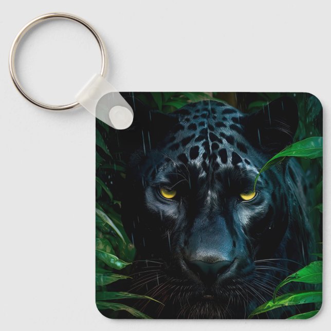 Chaveiro Design de Vida Selvagem da Selva da Pantera Negra  (Frente)