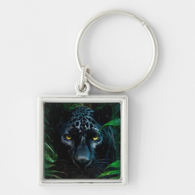 Chaveiro Design de Vida Selvagem da Selva da Pantera Negra  (Frente)