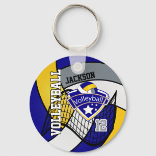 Chaveiro Design de Voleibol Azul, Cinza, Amarelo e Branco 