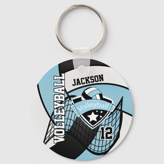 Chaveiro Design de Voleibol Azul, Negro e Branco (Frente)