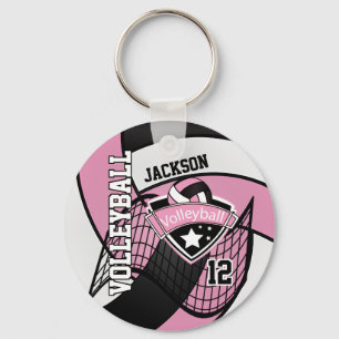 Chaveiro Design de Voleibol Cor-de-Rosa, Preto e Branco