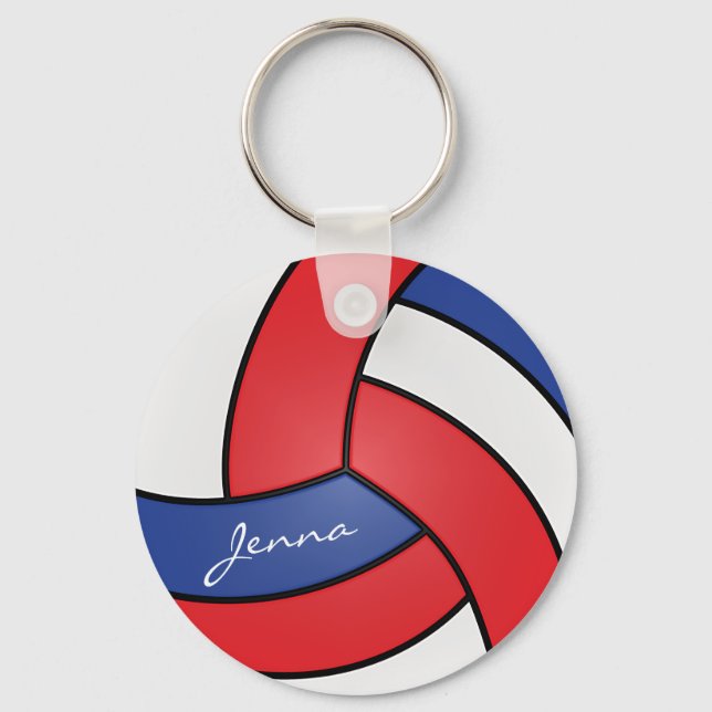 Chaveiro Design de Voleibol Vermelho, Branco e Azul (Frente)