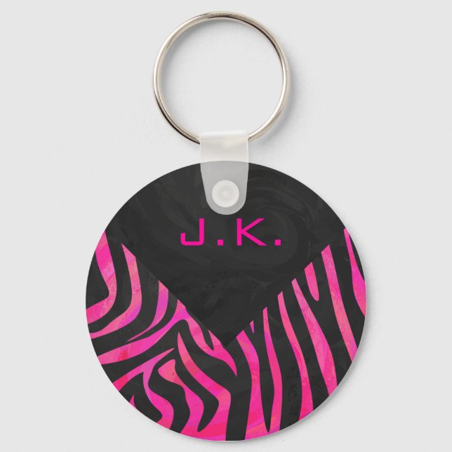 Chaveiro Design de zebra preto e rosa quente (Frente)