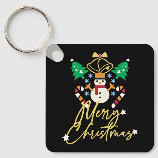 Chaveiro Design Divertido de Natal com Sino, Árvores  (Frente)