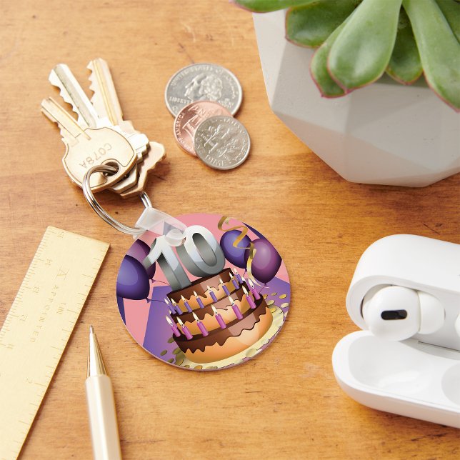 Chaveiro Design do Bolo Elegante do 10º Aniversário (Criador carregado)