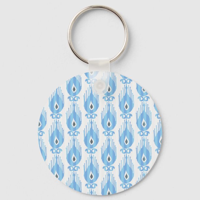 Chaveiro Design do padrão Ikat branco azul (Frente)