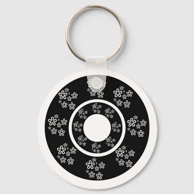 Chaveiro Design dos Círculos Florais Orientais Pretos Orien (Frente)