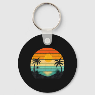 Chaveiro Design Gráfico de Palmeiras Pôr do Sol Retrô