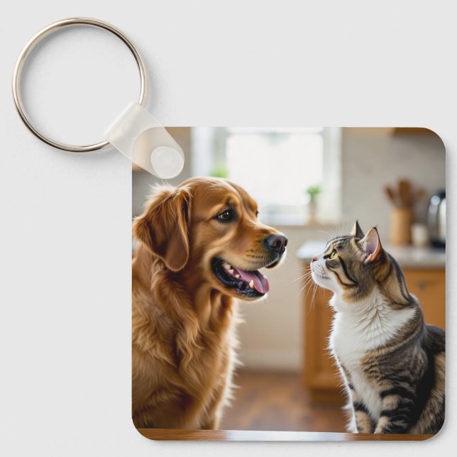 Chaveiro design muito bonito gato e cachorro em (Frente)