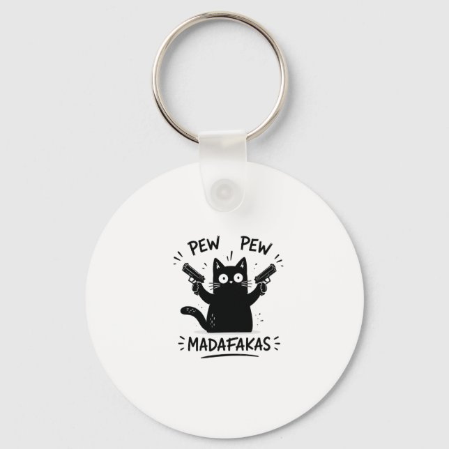 Chaveiro Design Pew Pew de Gato Preto Engraçado (Frente)