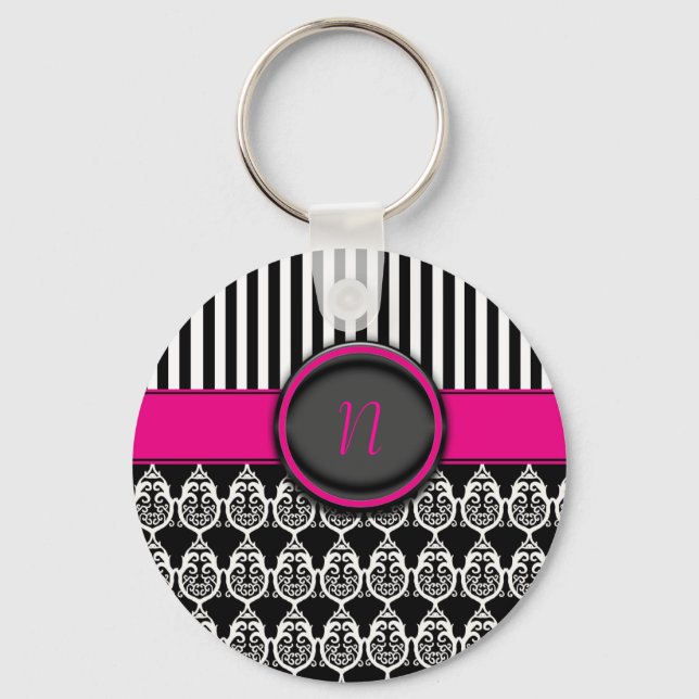Chaveiro Design preto e branco com monograma personalizável (Frente)
