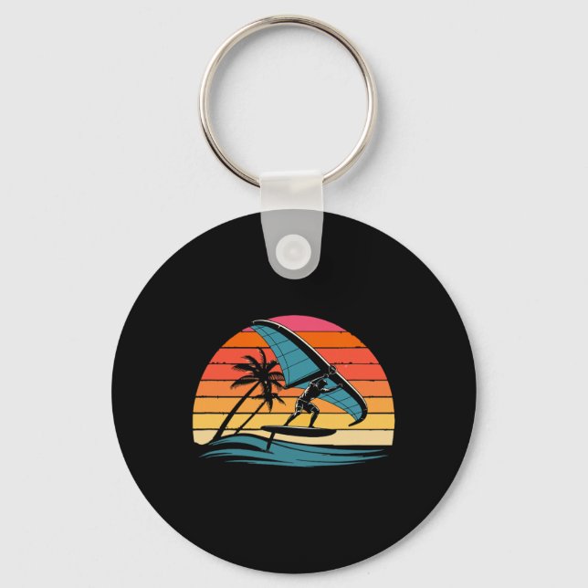 Chaveiro Design Retro Pôr do Sol Wing Foiling Surf Foil Oce (Frente)