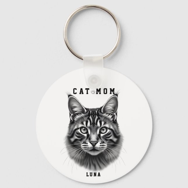 Chaveiro Design Simples Fofo Personalizado Mãe de Gato Aman (Frente)