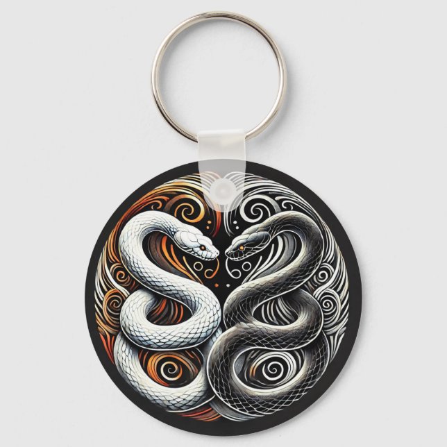 Chaveiro Design Yin Yang com Duas Cobras (Frente)