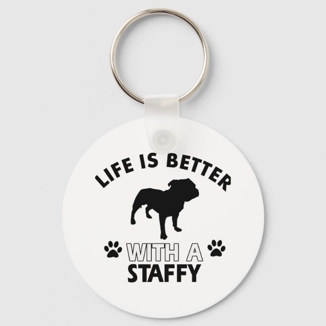 Chaveiro Designs de raça de cão Staffy (Frente)