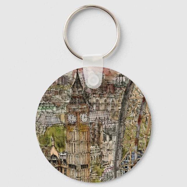 Chaveiro Destinos | Watercolor Big Ben & London Eye (Frente)