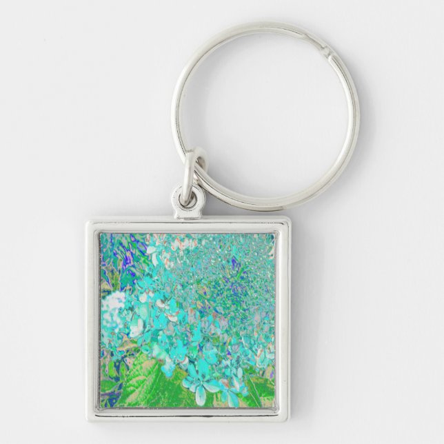 Chaveiro Detalhe de Hortênsia Elegante Aqua e Verde Limelig (Frente)