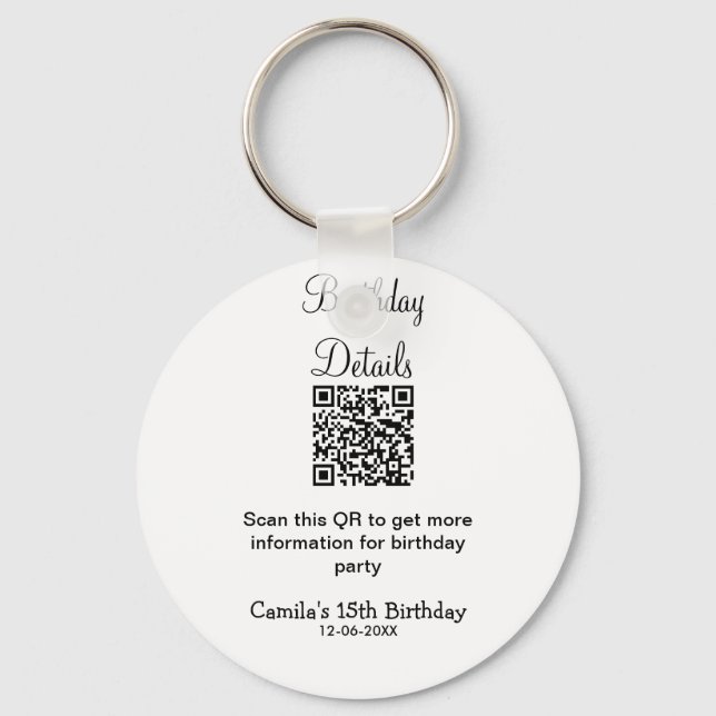 Chaveiro Detalhes da festa de aniversário de verificação QR (Frente)