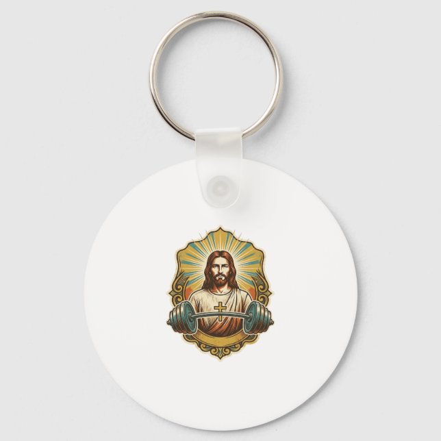 Chaveiro Determinado Jesus Haltere de Ferro Pesado Levantam (Frente)