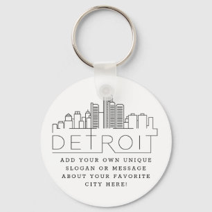 Chaveiro Detroit, Michigan Estilizou Skyline Slogan Perso