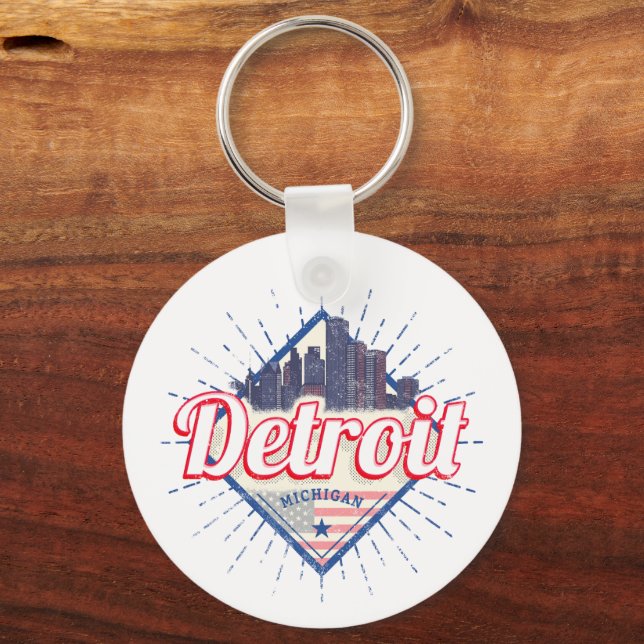 Chaveiro Detroit Michigan United States Skyline Vintage EUA (Frente)