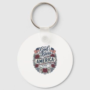 Chaveiro Deus Abençoe a América Floral Patriótico Vintage