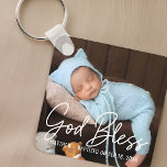 Chaveiro Deus abençoe Batismo Simples Elegante Foto Moderna<br><div class="desc">Essa design simples e moderna é composta por tipografia de serifa e adiciona fotos personalizadas,  adiciona nome de bebê e mês e ano de batismo</div>