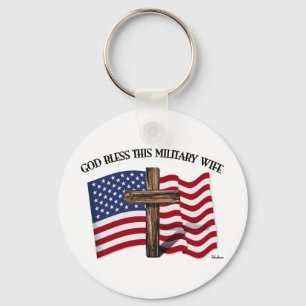 Chaveiro DEUS ABENÇOE ESTA ESPOSA MILITAR - cruz áspera, 