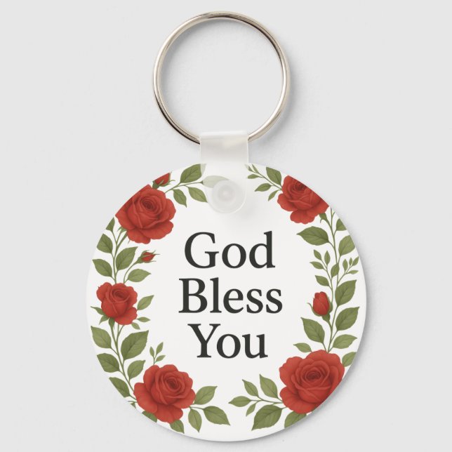 Chaveiro Deus Abençoe Você Rosa Floral Religiosa (Frente)