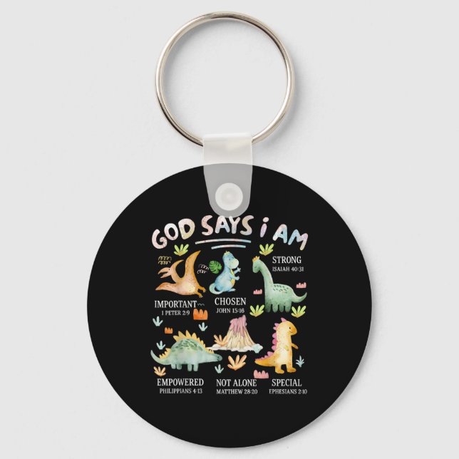Chaveiro Deus Diz Que Eu Sou Versículo Bíblico De Dinossaur (Frente)
