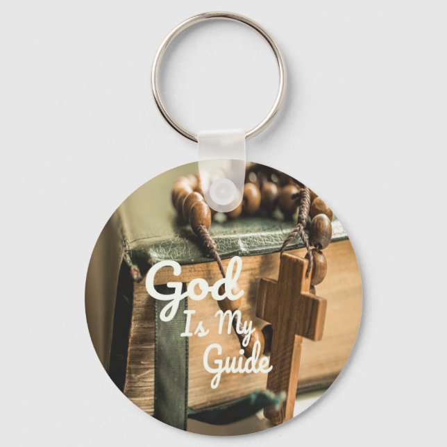 Chaveiro Deus é minha Bíblia guia e Rosary Cross (Frente)