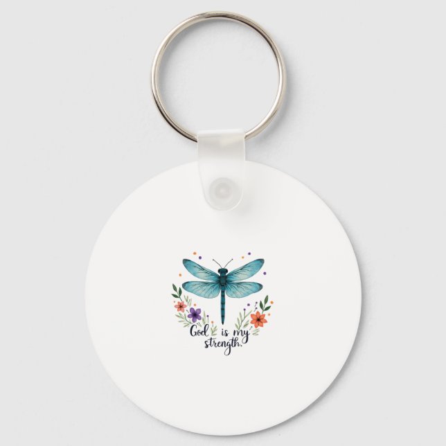 Chaveiro Deus é minha força Floral Dragonfly Camiseta Crist (Frente)